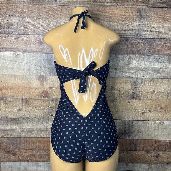 Coco Reef Black White Polka Dot Bandeau Halter One Piece Swimsuit Size 40D - Picture 5 of 10